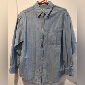 Eddie Bauer VTG Women’s Med 90s Y2K Denim Jean Cotton Button Down Chambray Shirt